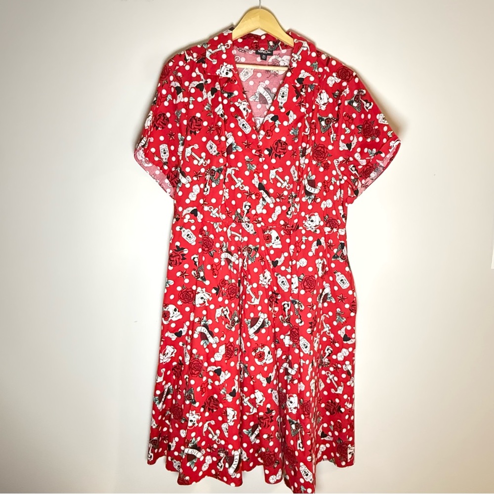 Retro Chic by Torrid Red and White Floral Midi Swing dress with pockets size 24 - Picture 2 of 10